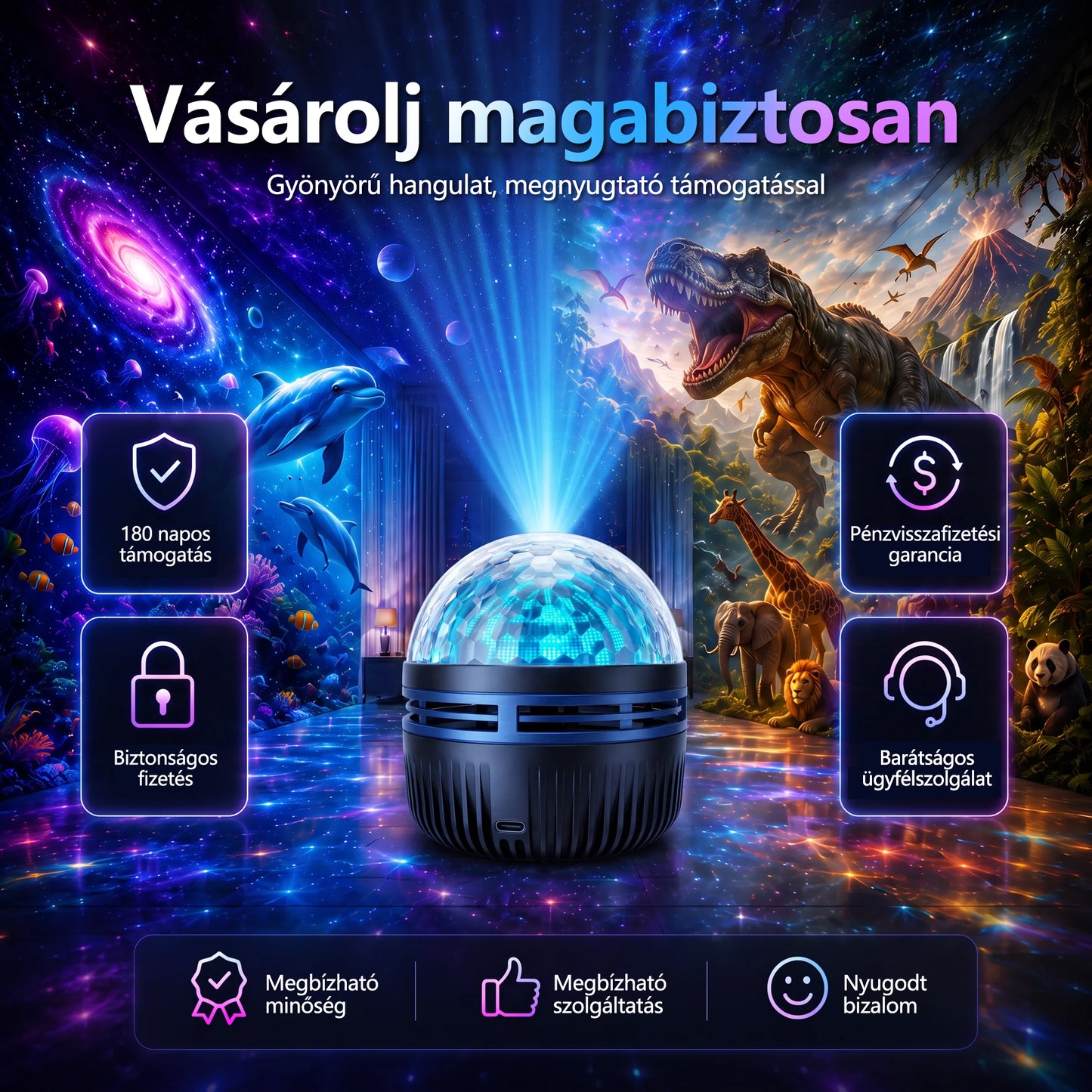 🦖🎁 Timilk® 360°-os intelligens holografikus csillagoség-projektor | HD dinamikus 5D fényhatással🦖