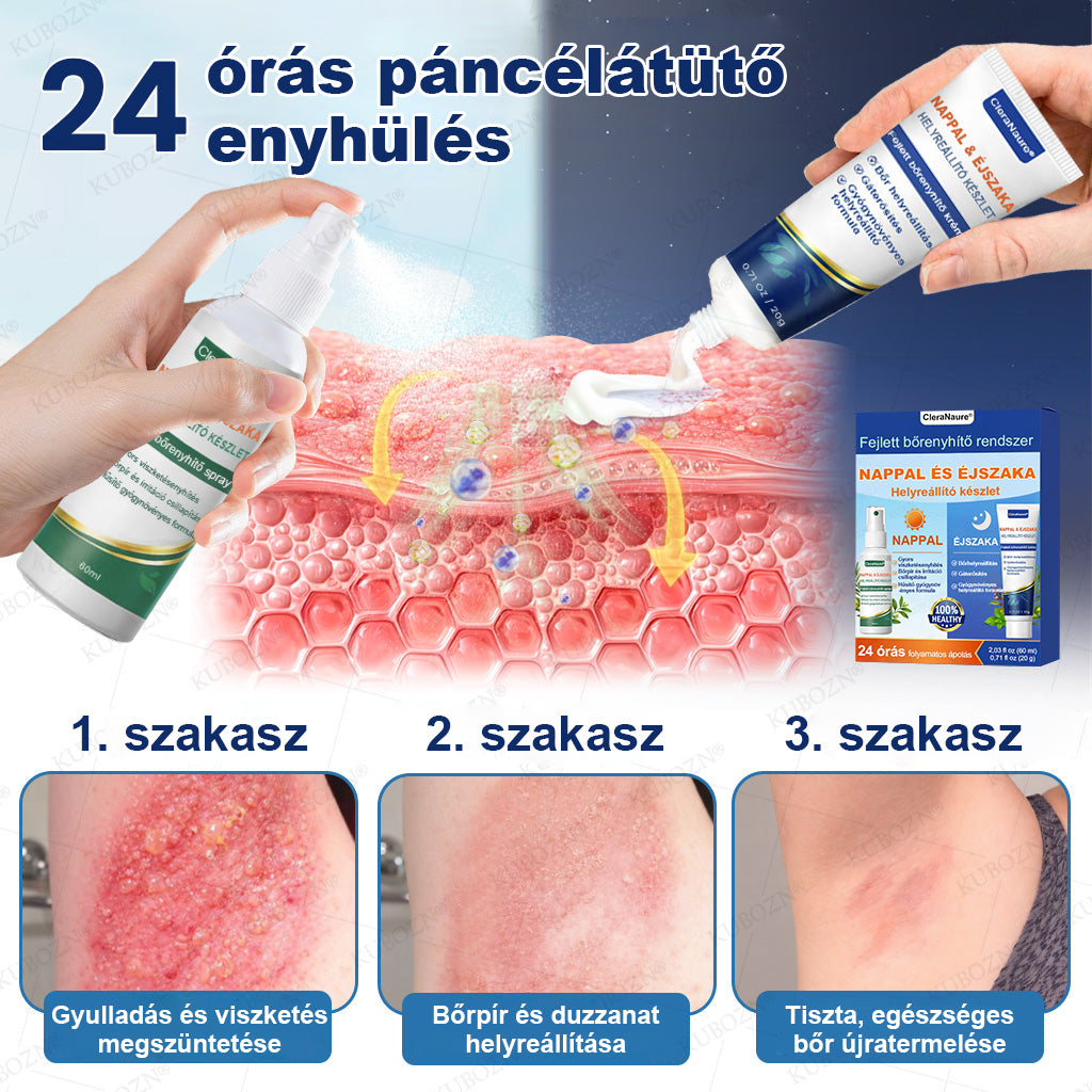 CleraNaure® Ekcéma Nappali és Éjszakai Helyreállító Rendszer – 100%-ban szteroidmentes kettős az intenzív viszketés, bőrpír és sérült bőr enyhítésére (akciós ajánlat)