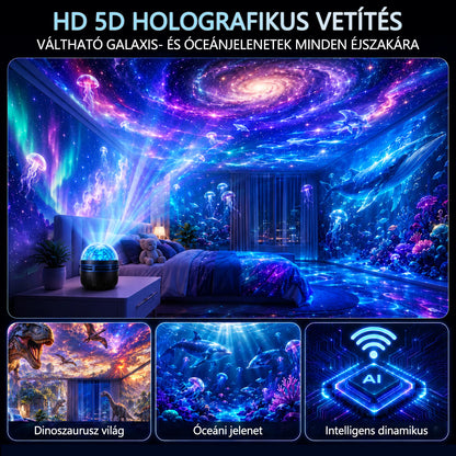 🦖🎁 Timilk® 360°-os intelligens holografikus csillagoség-projektor | HD dinamikus 5D fényhatással