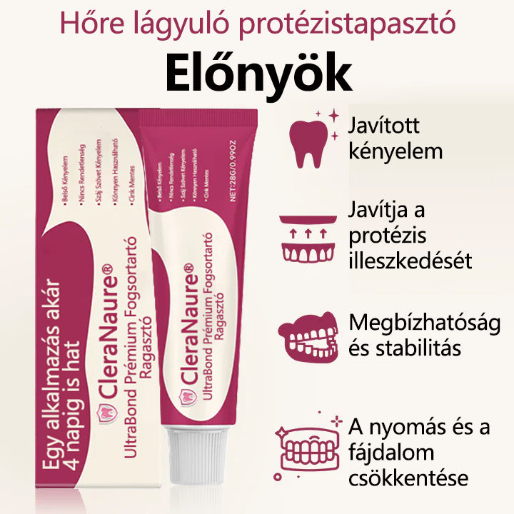 CleraNaure® UltraBond Premium Protézis ragasztó 🔥 Klinikailag bizonyított 4 napos tapadás a biztonságos, kényelmes és cinkmentes protézis rögzítéshez 🦷