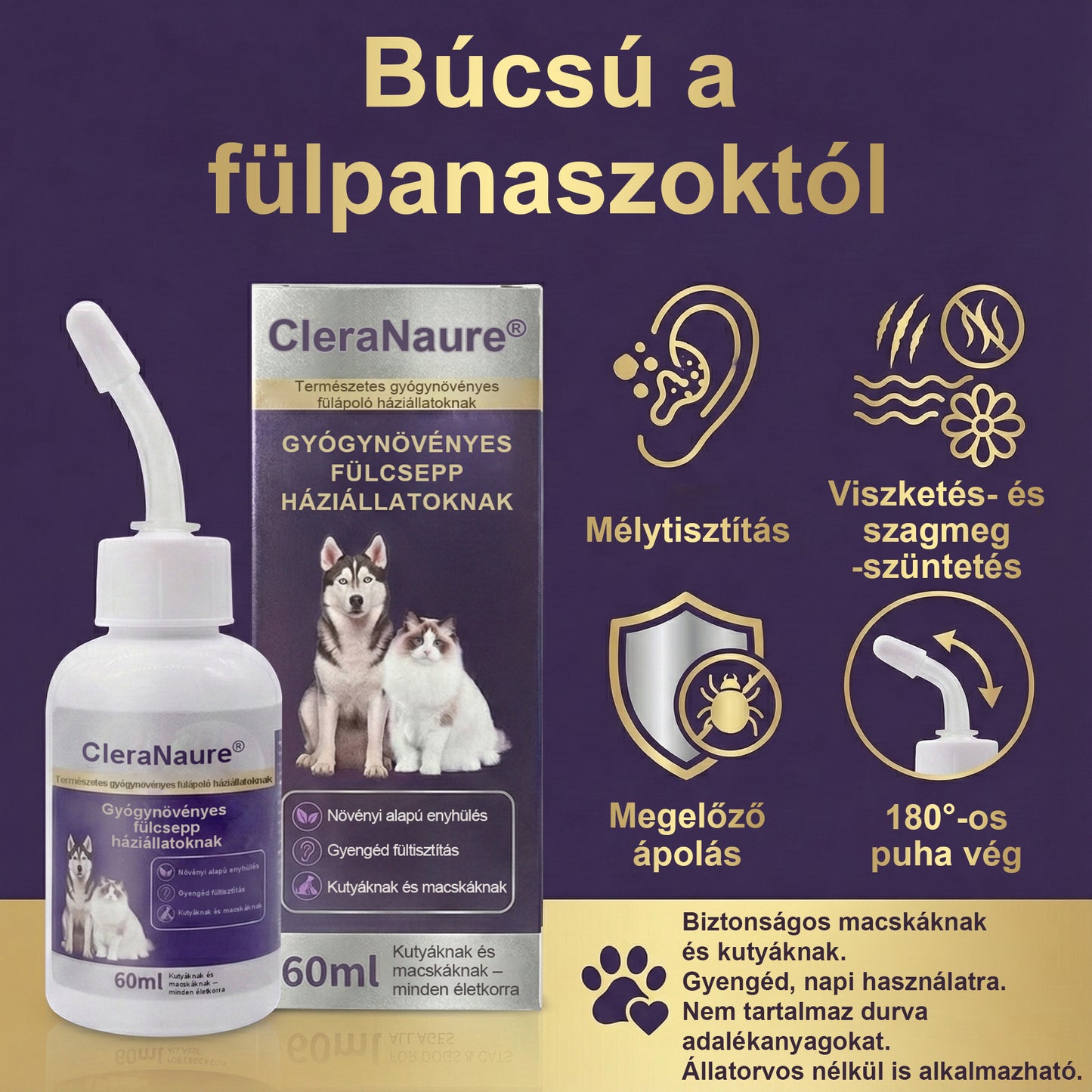 CleraNature® Gyógynövényes Háziállat Fülcseppek