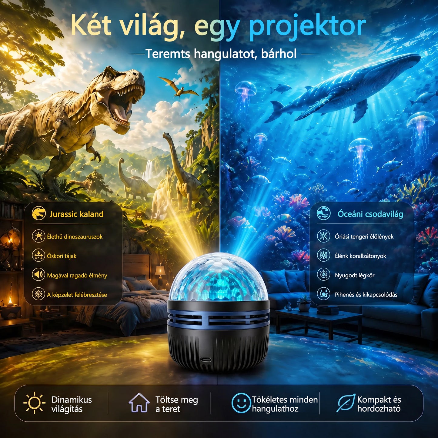 🦖🎁 Timilk® 360°-os intelligens holografikus csillagoség-projektor | HD dinamikus 5D fényhatással🦖