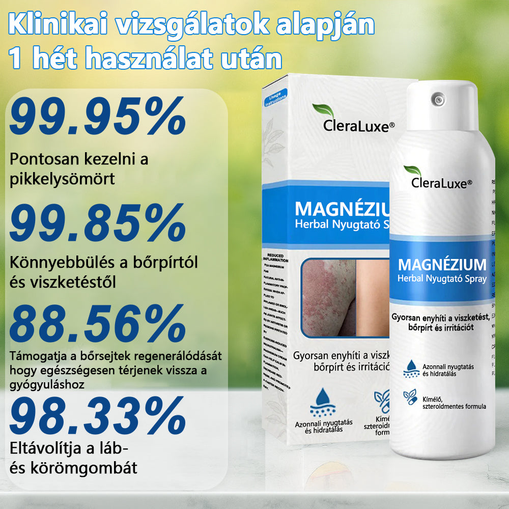 CleraNature® Magnéziumos Spray – Gyors Enyhülés Viszkető, Vörös és Érzékeny Bőrre (Még Intim Területeken is)