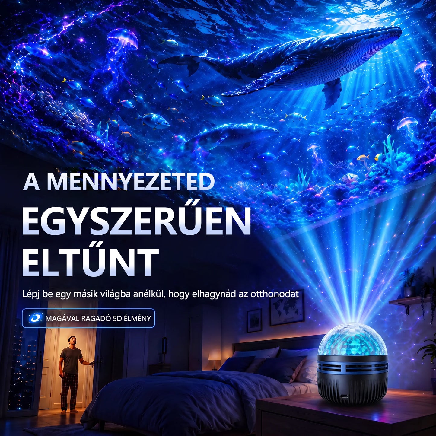 🦖🎁 Timilk® 360°-os intelligens holografikus csillagoség-projektor | HD dinamikus 5D fényhatással